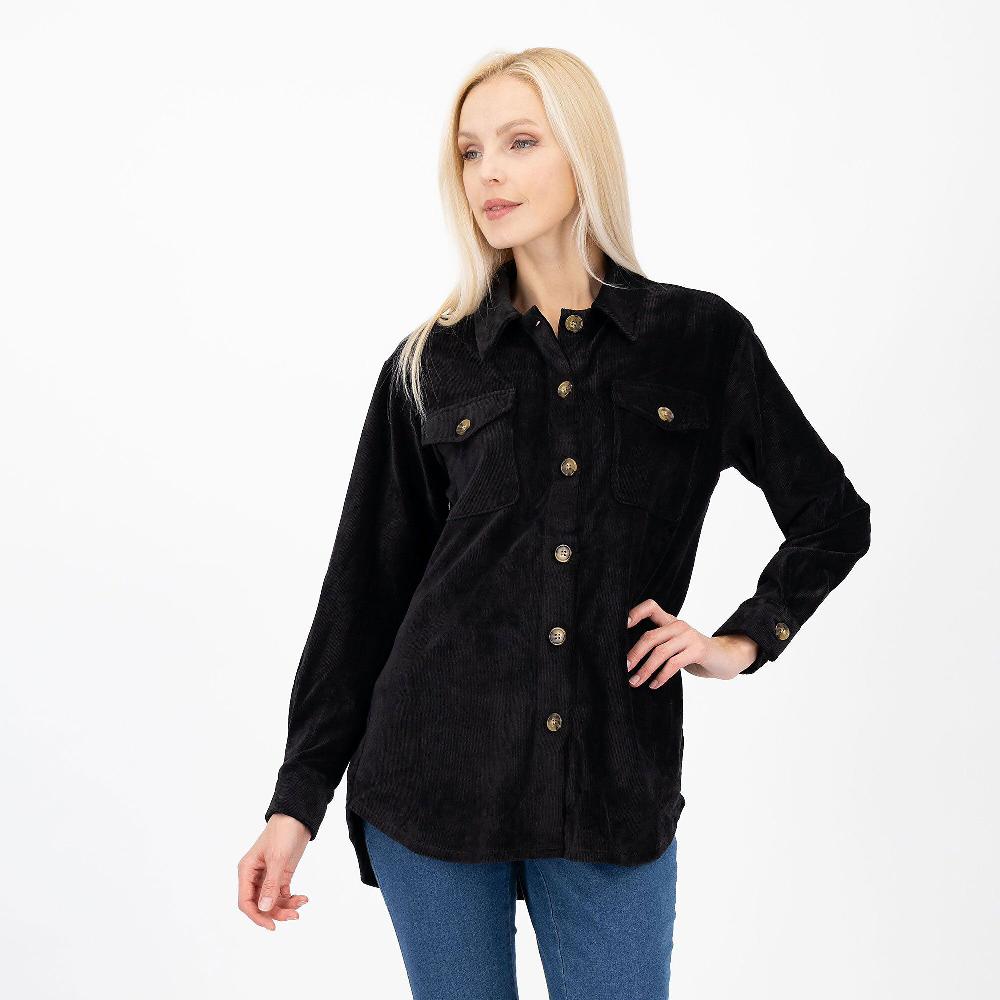 QVC Nina Leonard Camicia con tasche in velluto millerighe