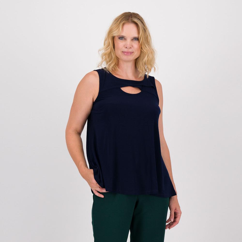 QVC Nina Leonard Canotta svasata in jersey opaco con motivo cut out