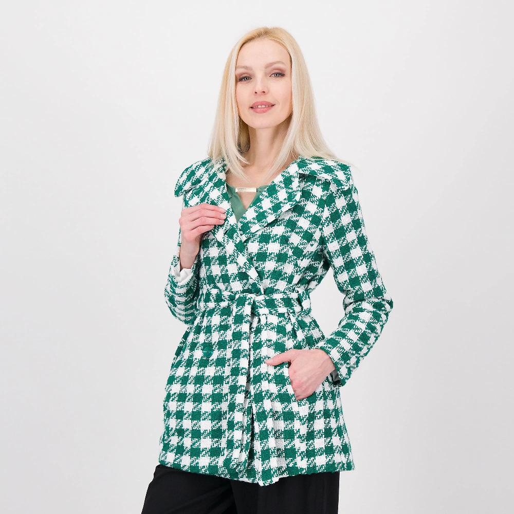 QVC Nina Leonard Cappotto doppiopetto pied de poul con cintura