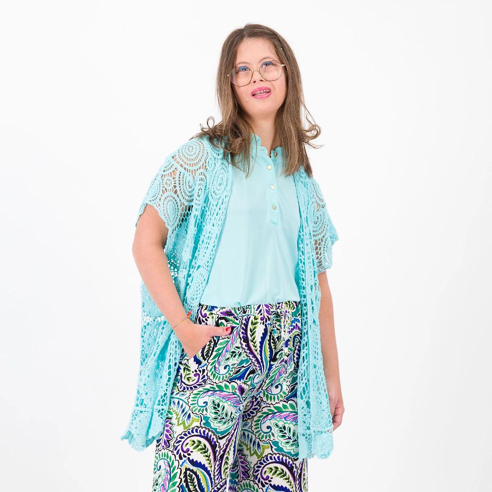 QVC Nina Leonard Cardigan a poncho in pizzo crochet di cotone
