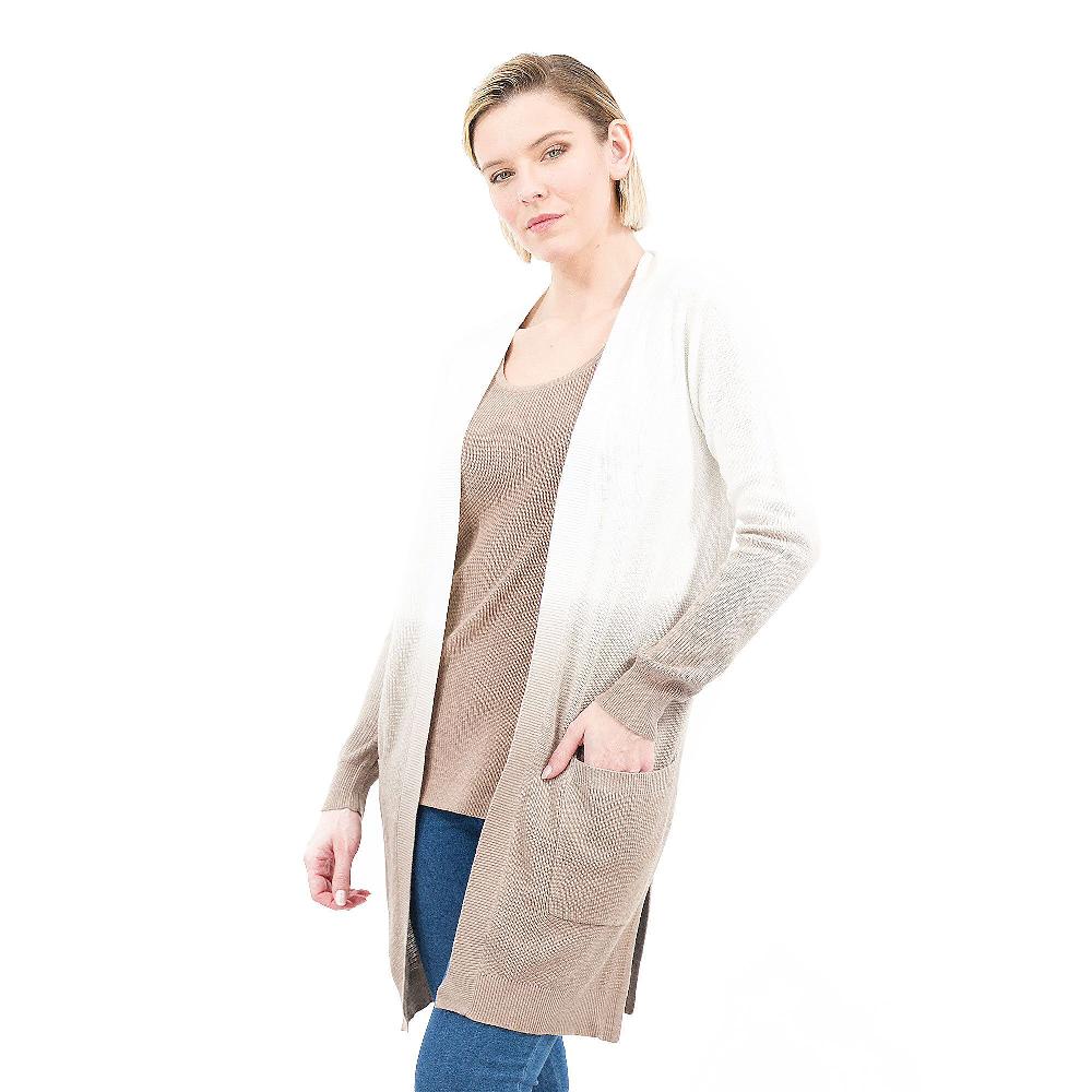 QVC Nina Leonard Cardigan in maglia di cotone e viscosa Colorazione degradè Manica lunga