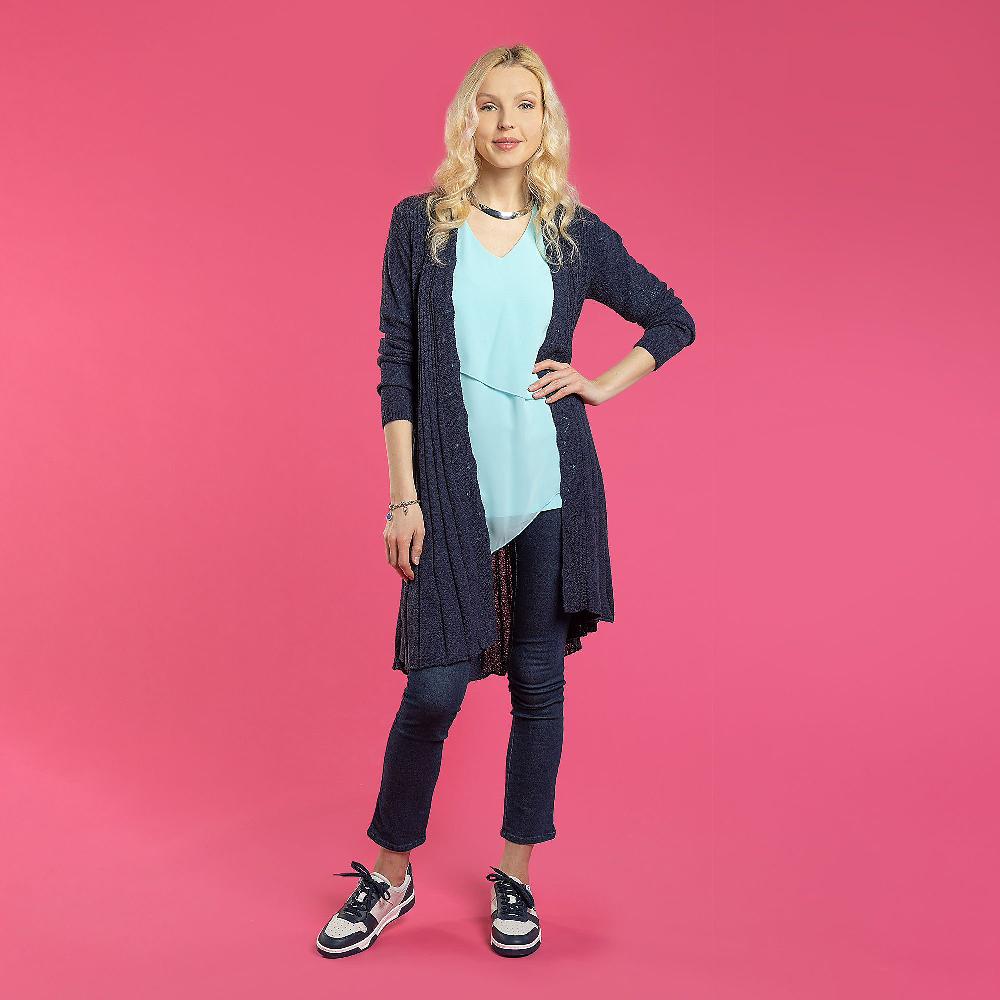 QVC Nina Leonard Cardigan In Maglia Lavorata A Coste Taglia Petit