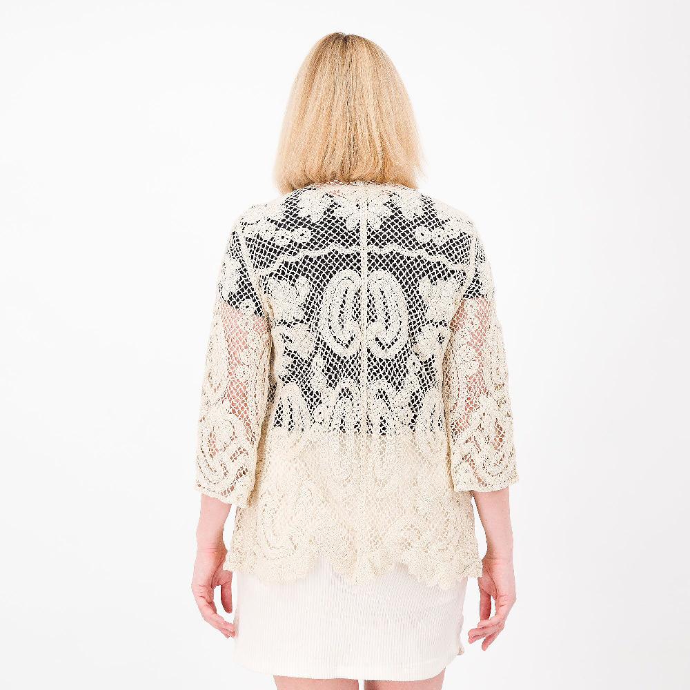 QVC Nina Leonard Cardigan In Pizzo Crochet Con Manica 3/4