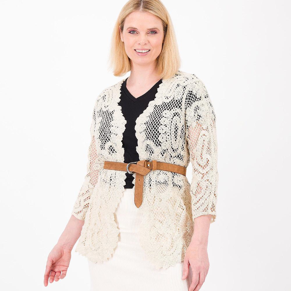 QVC Nina Leonard Cardigan In Pizzo Crochet Con Manica 3/4