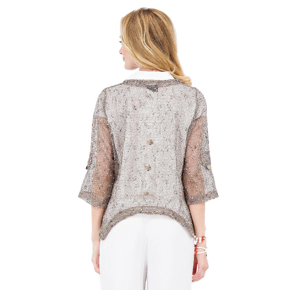 QVC Nina Leonard Cardigan In Rete Con Bottoni In Cocco E Maniche 3/4