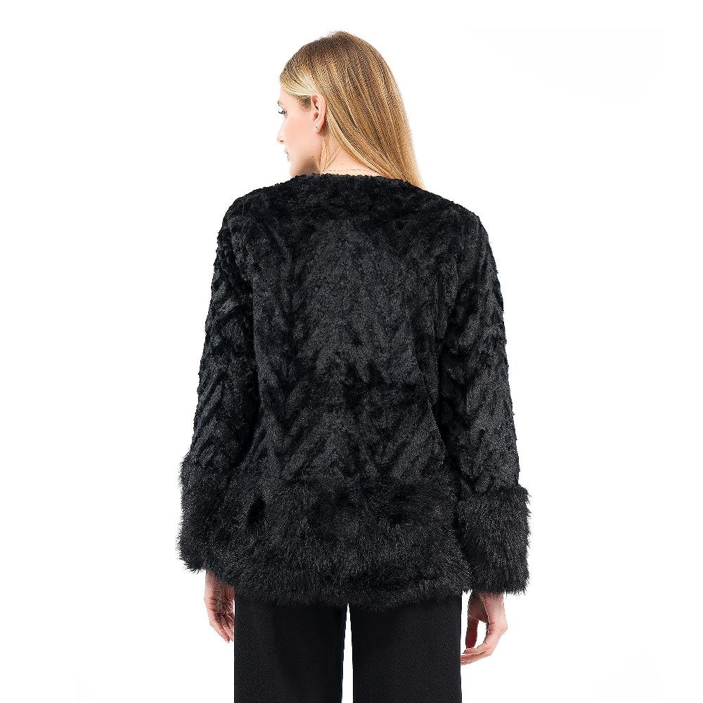QVC Nina Leonard Giacca In Pelo Sintetico Chevron A Manica Lunga