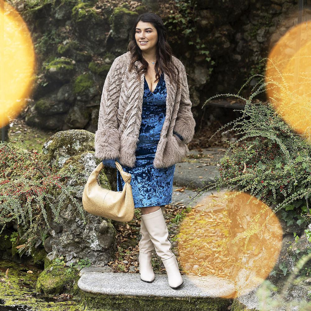 QVC Nina Leonard Giacca In Pelo Sintetico Chevron A Manica Lunga