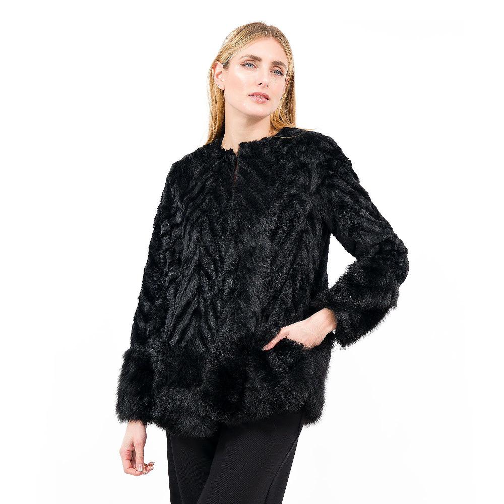 QVC Nina Leonard Giacca in pelo sintetico chevron a manica lunga