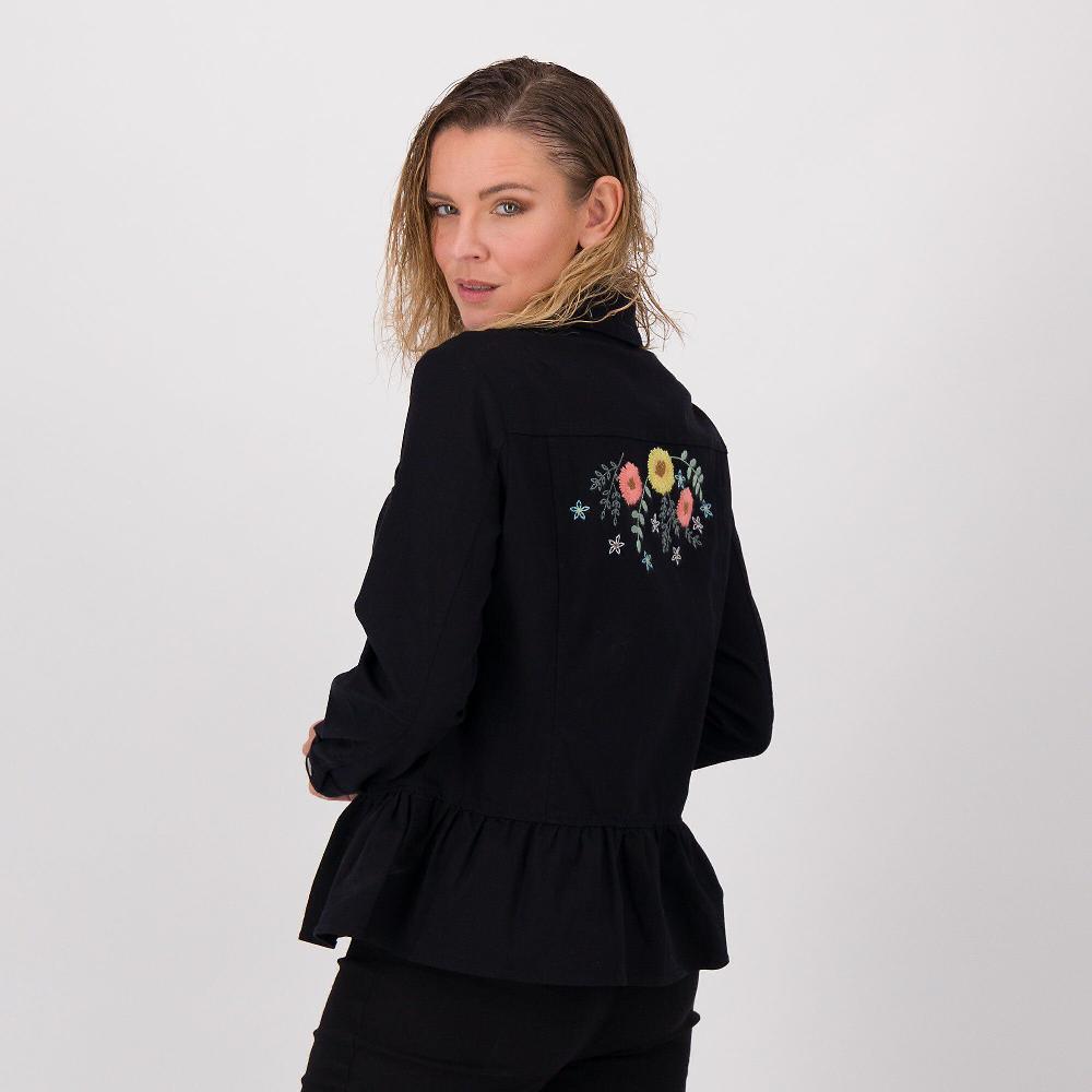 QVC Nina Leonard Giacca In Twill Misto Cotone Con Rouche Al Fondo