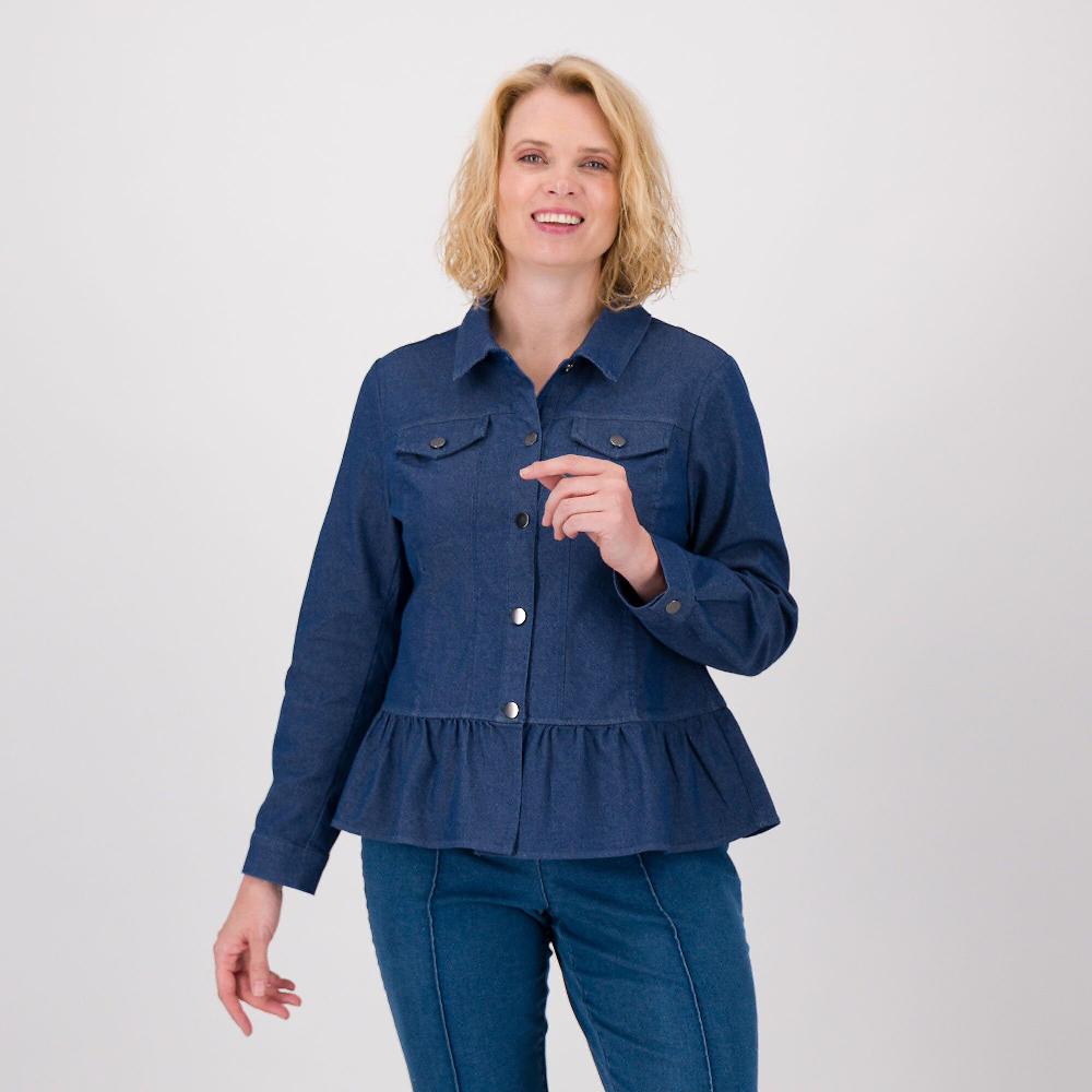 QVC Nina Leonard Giacca in twill misto cotone con rouche al fondo
