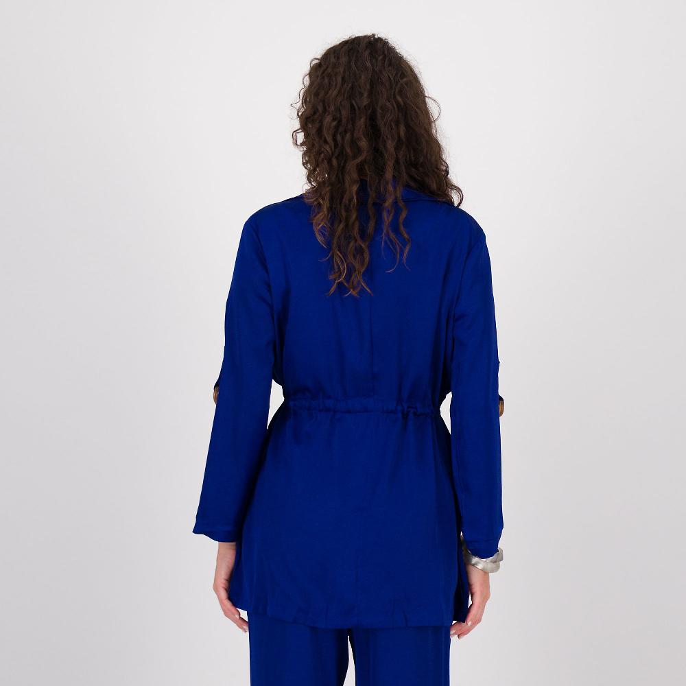 QVC Nina Leonard Giacca Tessuto Satin Con Coulisse In Vita Maniche Risvoltabili