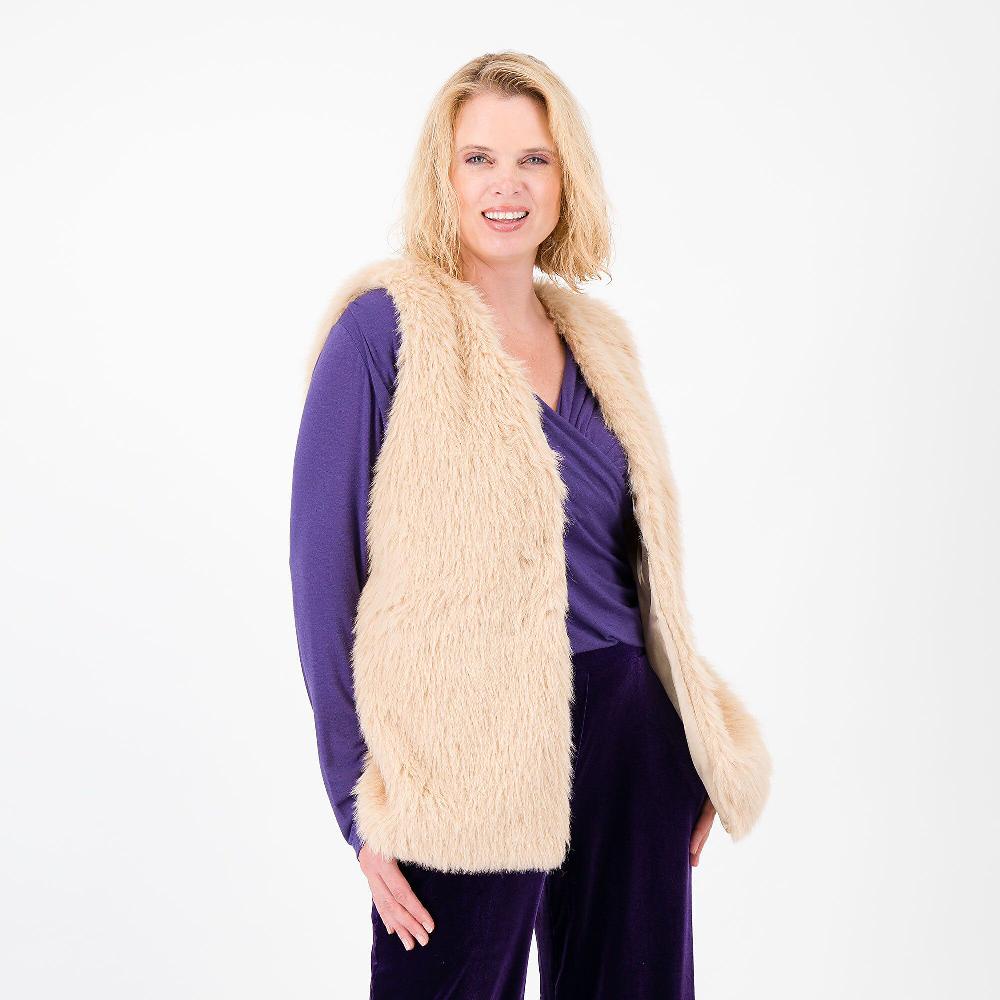 QVC Nina Leonard Gilet in pelo sintetico con tasche