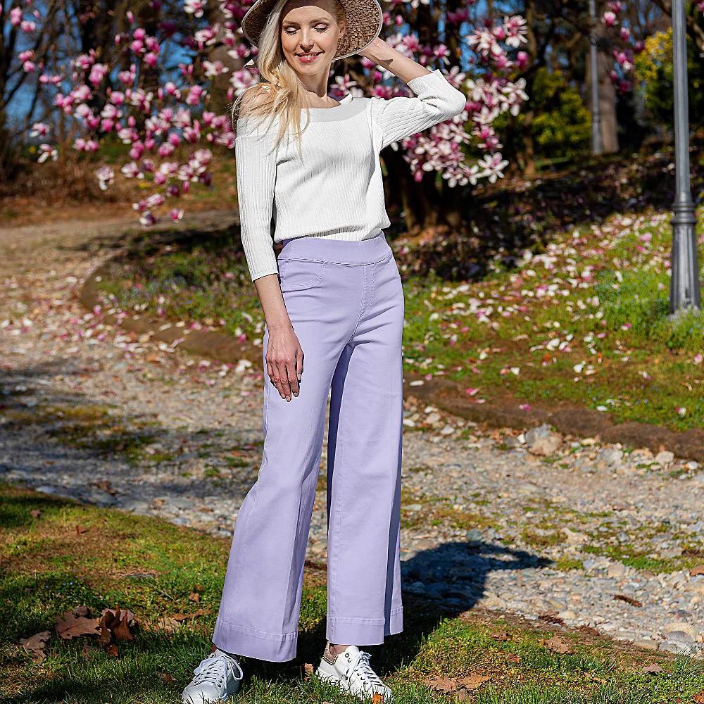 QVC Nina Leonard Jeans A Gamba Larga Con Elastico Anche Petite