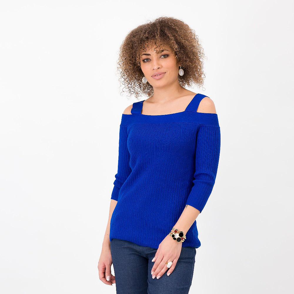 QVC Nina Leonard Maglia a coste con apertura sulle spalle