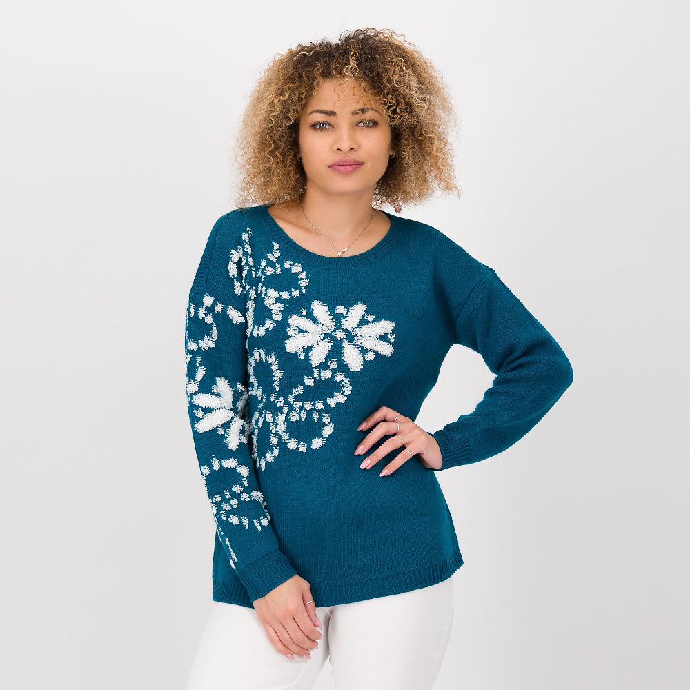 QVC Nina Leonard Maglia a manica lunga con decorazione floreale