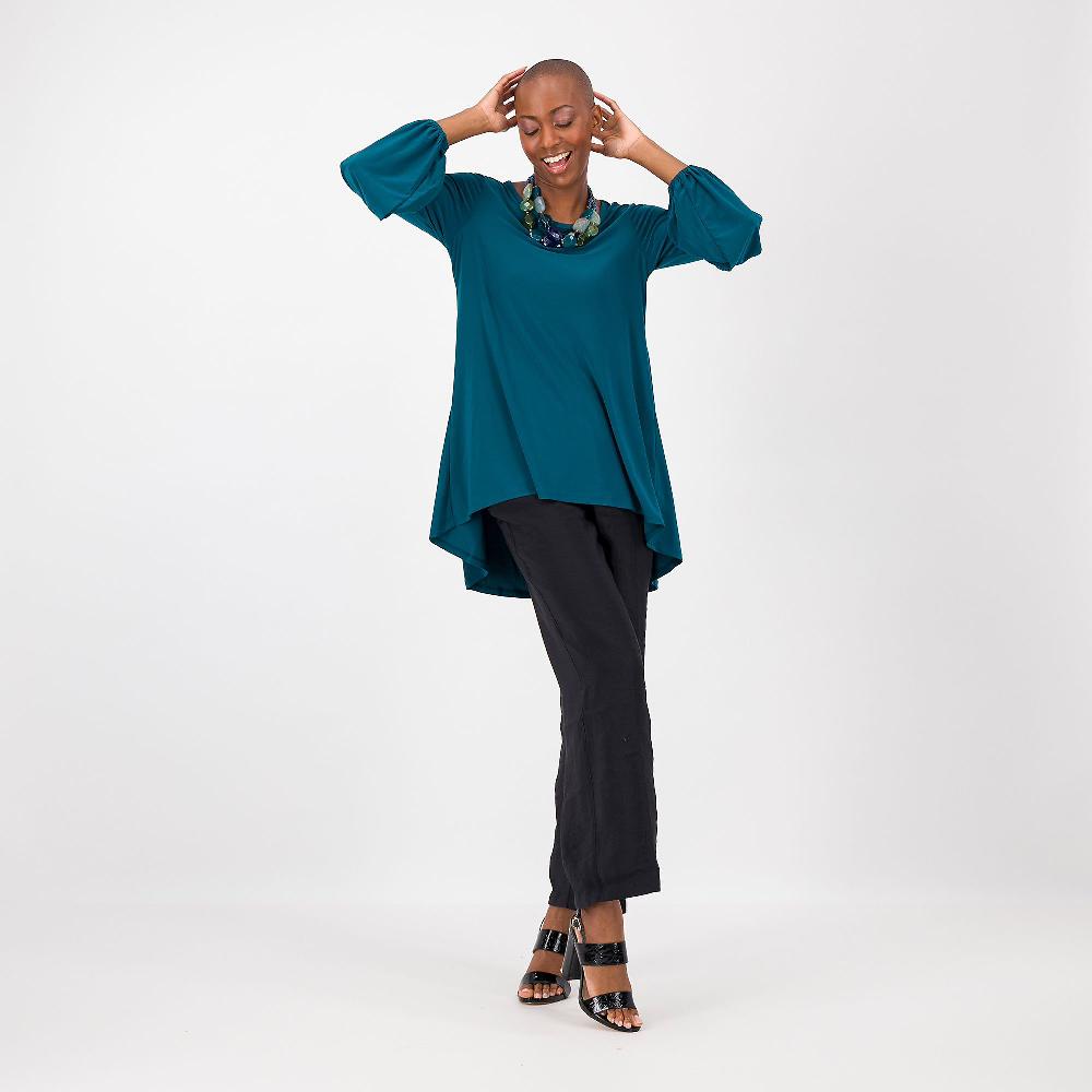 QVC Nina Leonard Maglia Asimmetrica A Manica Lunga Con Pieghe Dietro