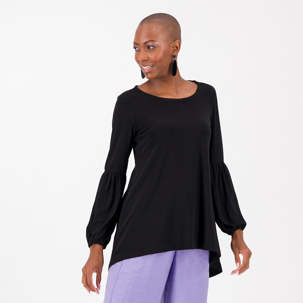 QVC Nina Leonard Maglia asimmetrica a manica lunga con pieghe dietro