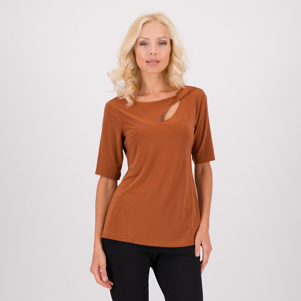 QVC Nina Leonard Maglia con apertura sotto allo scollo e maniche al gomito
