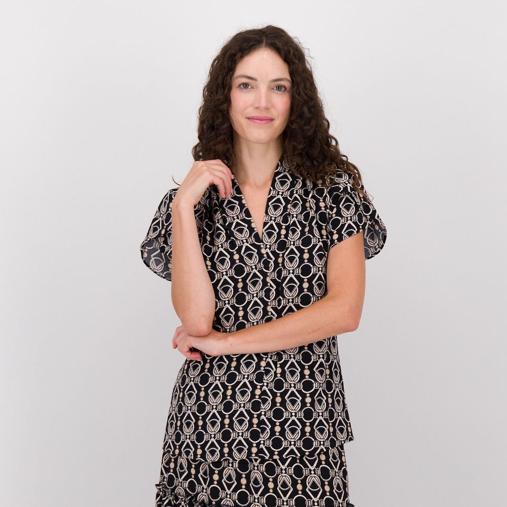 QVC Nina Leonard Maglia con scollo a V e maniche corte a tulipano