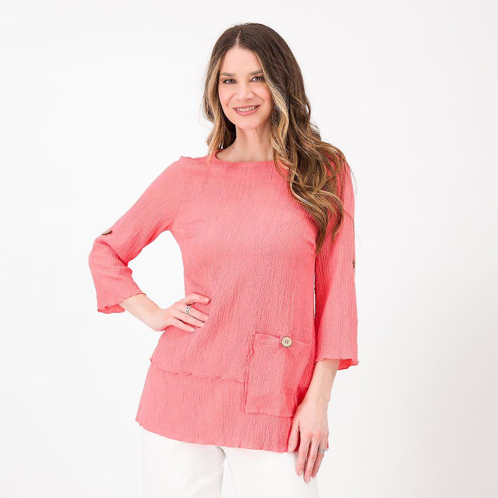 QVC Nina Leonard Maglia con tasca in tessuto crespo