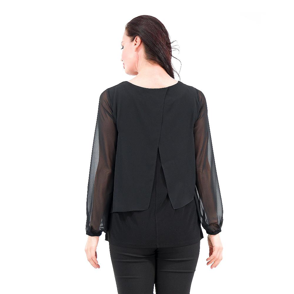 QVC Nina Leonard Maglia Doppiata In Chiffon Con Maniche Balloon