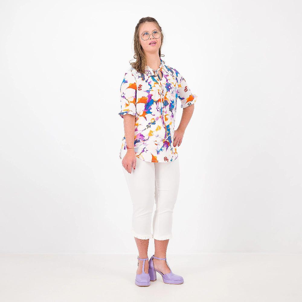 QVC Nina Leonard Maglia Fantasia Con Rouches Allo Scollo