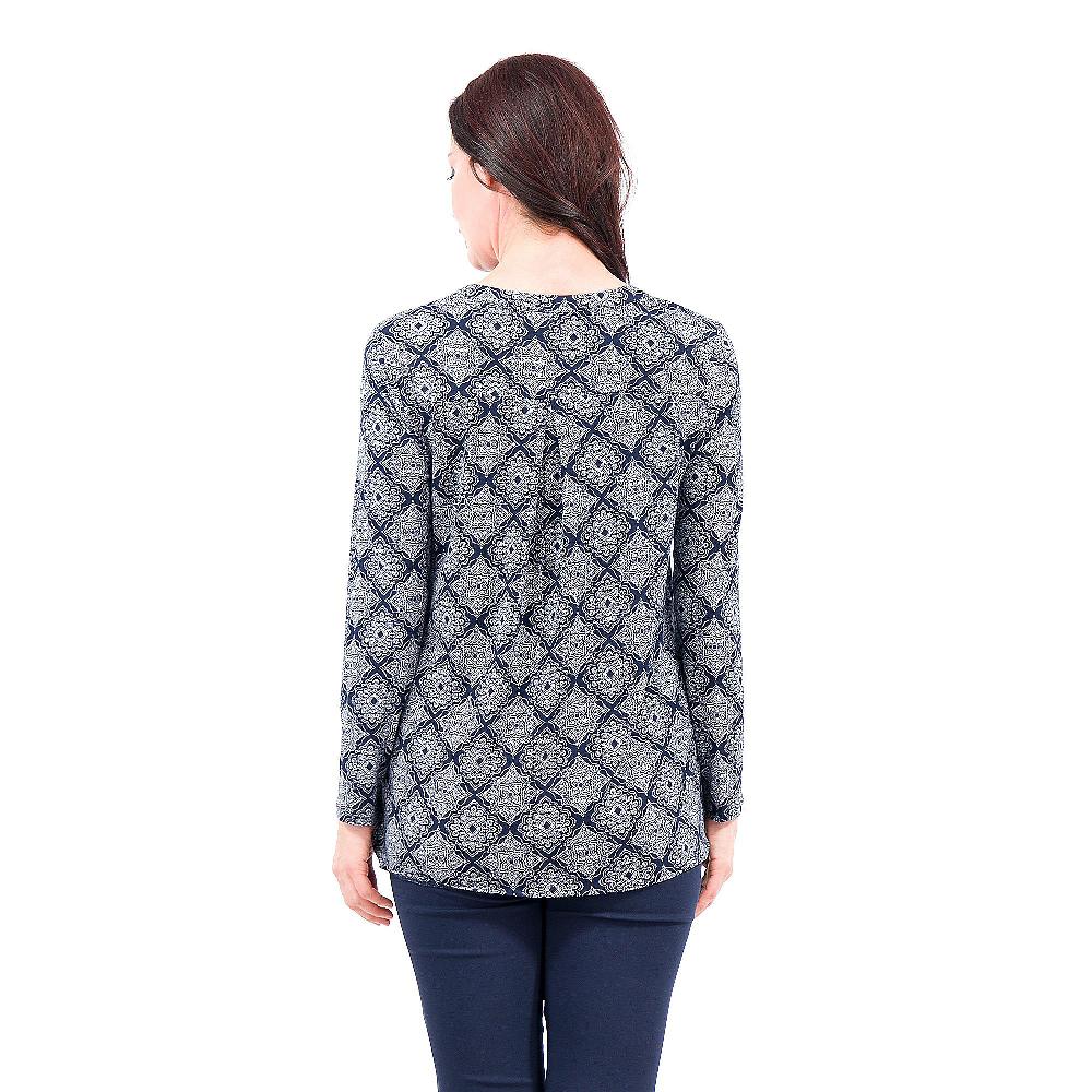 QVC Nina Leonard Maglia Fantasia Con Scollo A V E Bottoncini