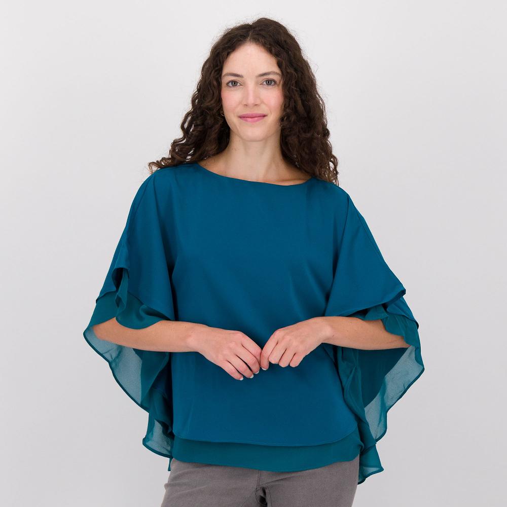 QVC Nina Leonard Maglia in chiffon e raso con maniche a kimono