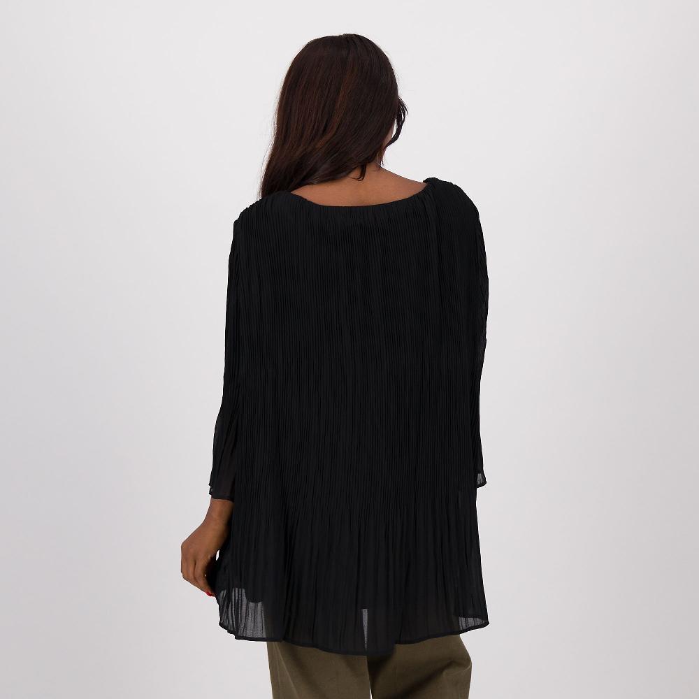 QVC Nina Leonard Maglia In Chiffon Tinta Unita Con Microplisseé Degradeé