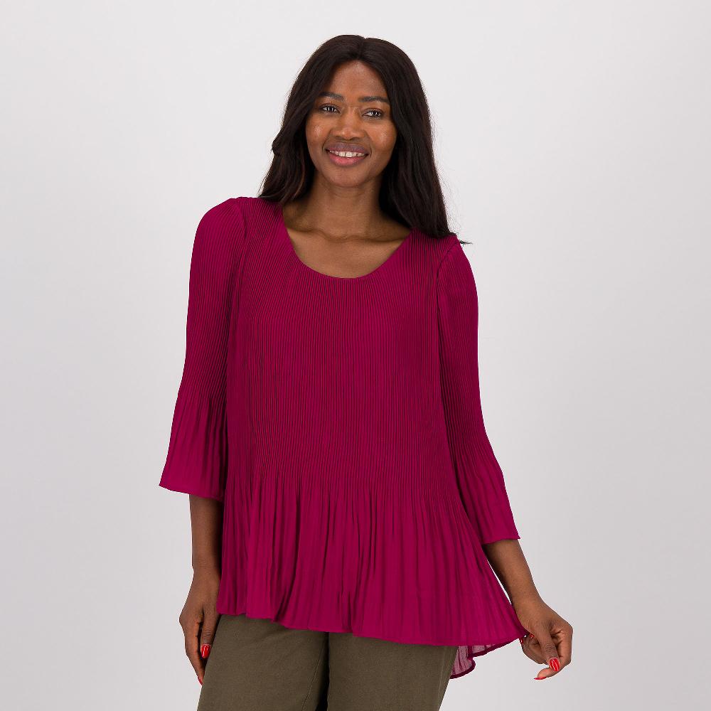 QVC Nina Leonard Maglia in chiffon tinta unita con microplisseé degradeé