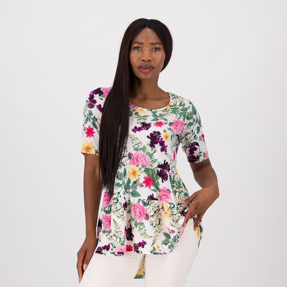 QVC Nina Leonard Maglia in jersey fantasia con balza