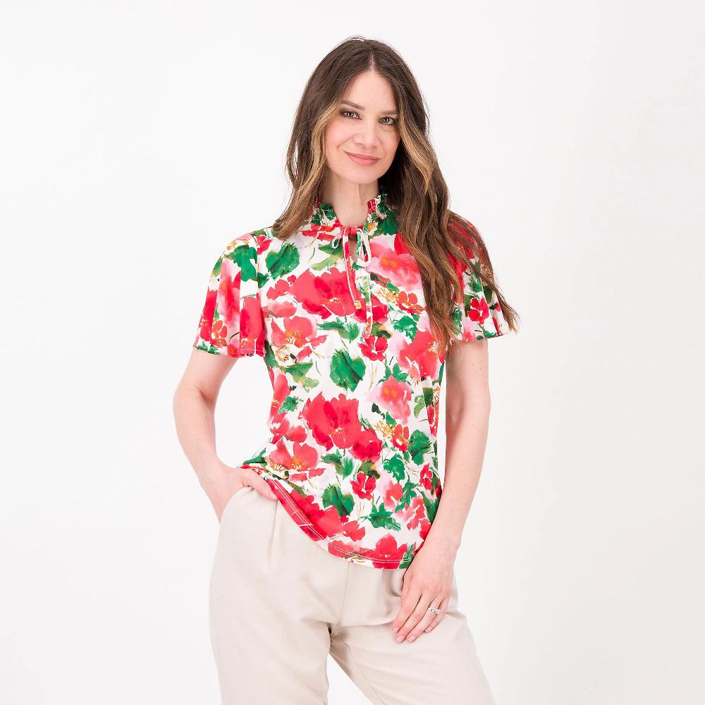 QVC Nina Leonard Maglia in jersey fantasia con rouches