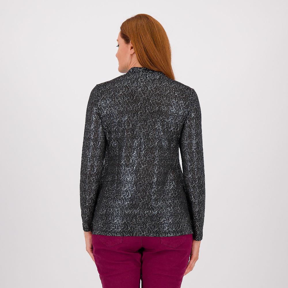 QVC Nina Leonard Maglia In Jersey Lamé Collo A Lupetto E Spacchetti Al Fondo