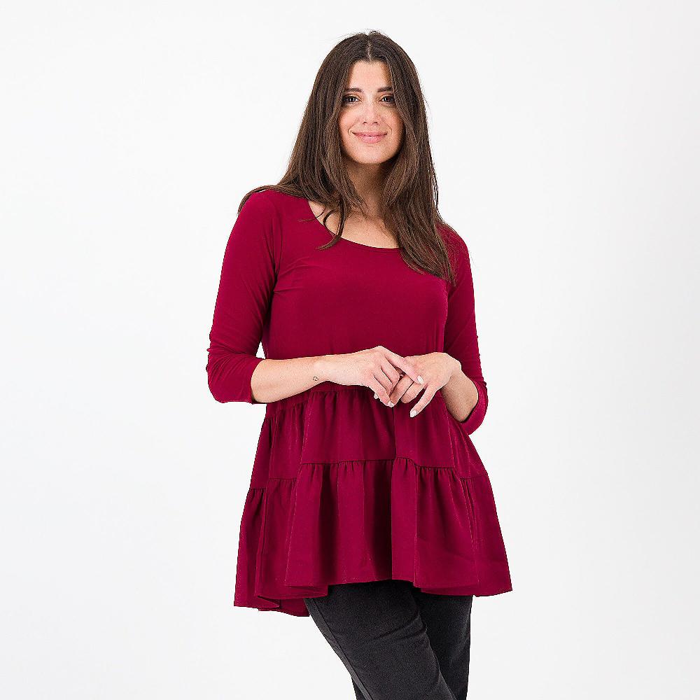 QVC Nina Leonard Maglia in jersey manica 3/4 con balza al fondo