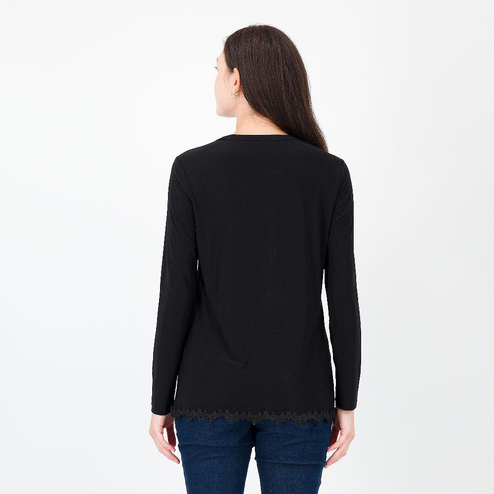 QVC Nina Leonard Maglia In Jersey Opaco Con Pizzo Al Fondo