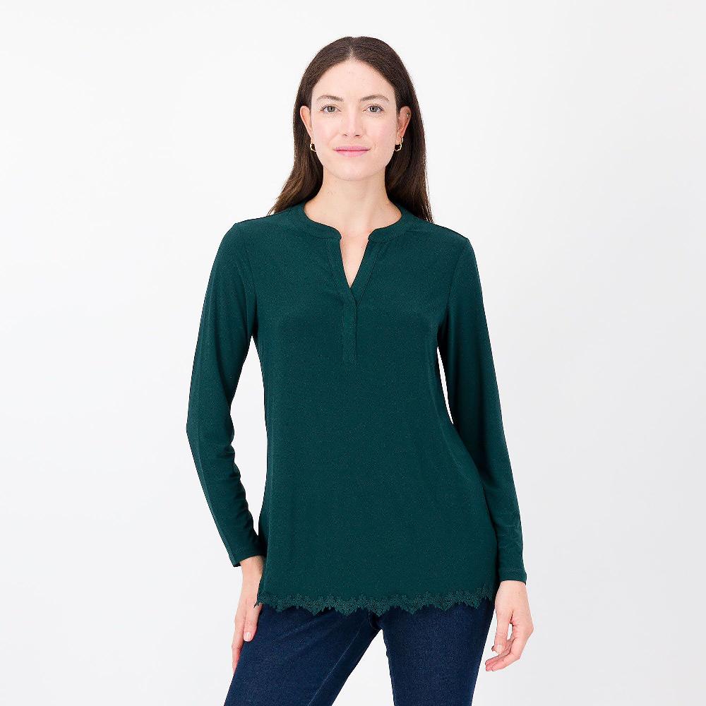 QVC Nina Leonard Maglia in jersey opaco con pizzo al fondo