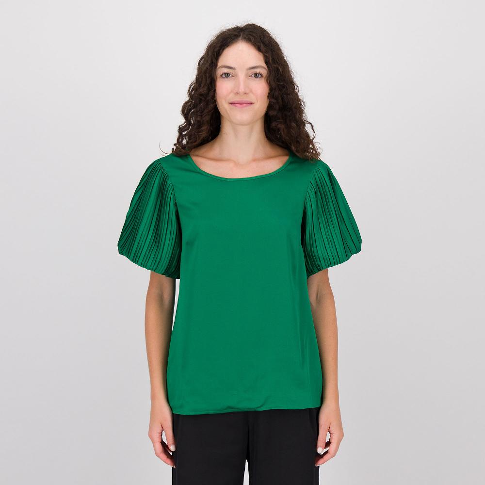 QVC Nina Leonard Maglia in raso con maniche corte a sbuffo