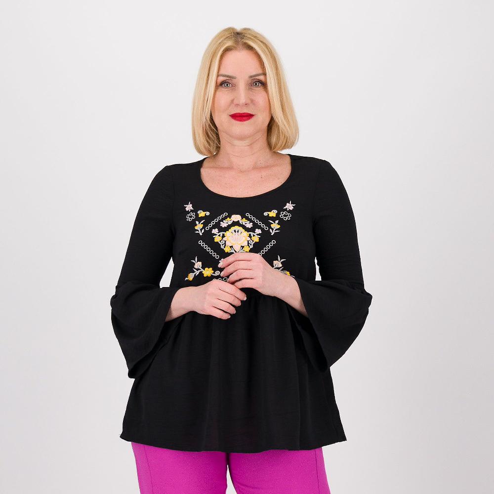 QVC Nina Leonard Maglia in tessuto crespo con maniche a campana