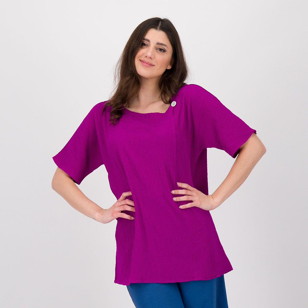 QVC Nina Leonard Maglia in tessuto operato co scollo asimetrico