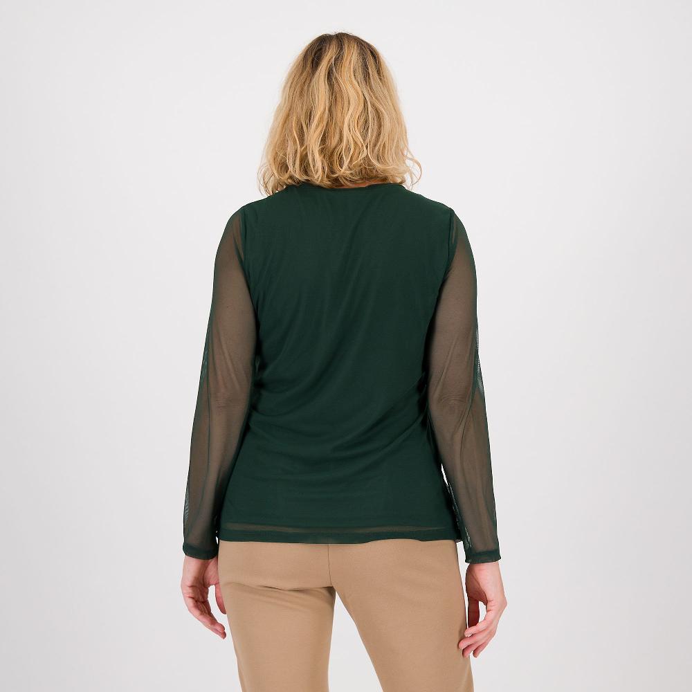 QVC Nina Leonard Maglia In Tulle Con Manica Lunga E Scollo Tondo