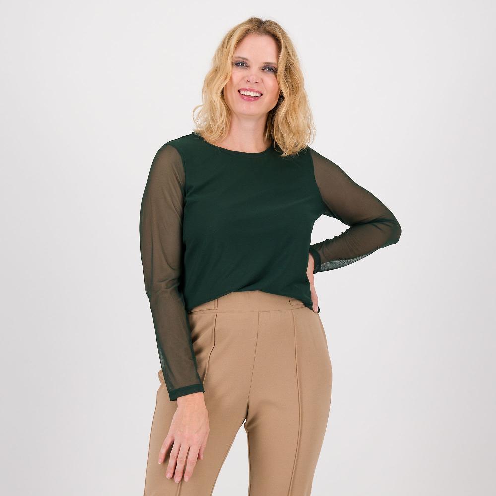 QVC Nina Leonard Maglia in tulle con manica lunga e scollo tondo