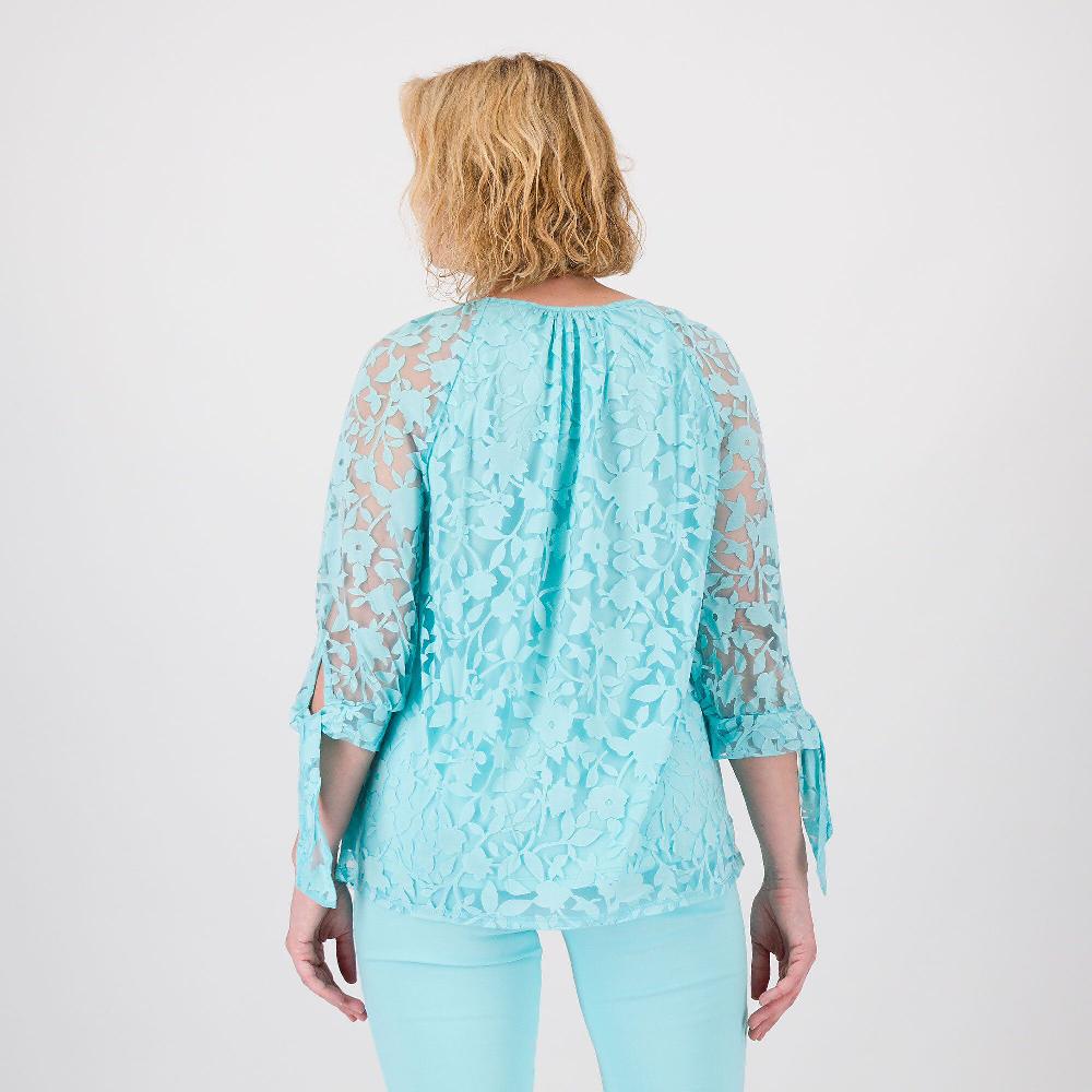 QVC Nina Leonard Maglia In Tulle Fantasia Con Bottoni E Maniche 3/4