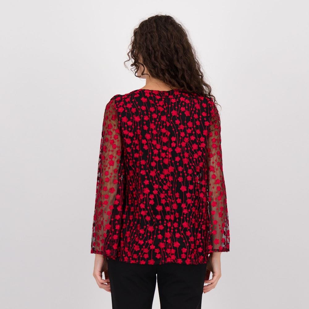 QVC Nina Leonard Maglia In Tulle Fantasia Fiori Con Maniche Lunghe