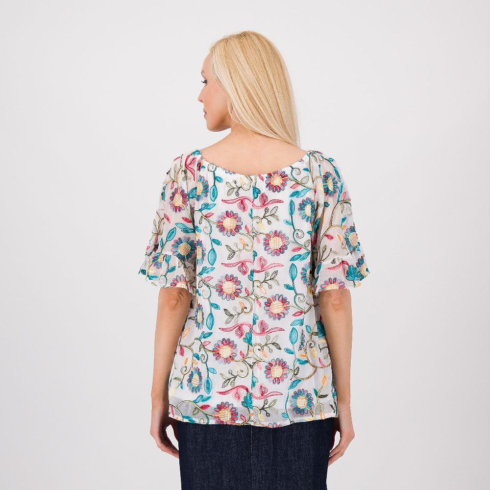 QVC Nina Leonard Maglia In Voile Ricamato Con Manica Con Volant