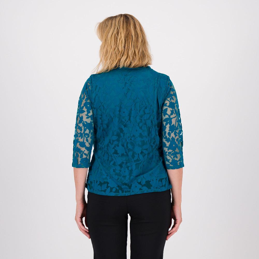QVC Nina Leonard Maglia Maniche 3/4 In Tulle Devoré Con Corpino Doppiato