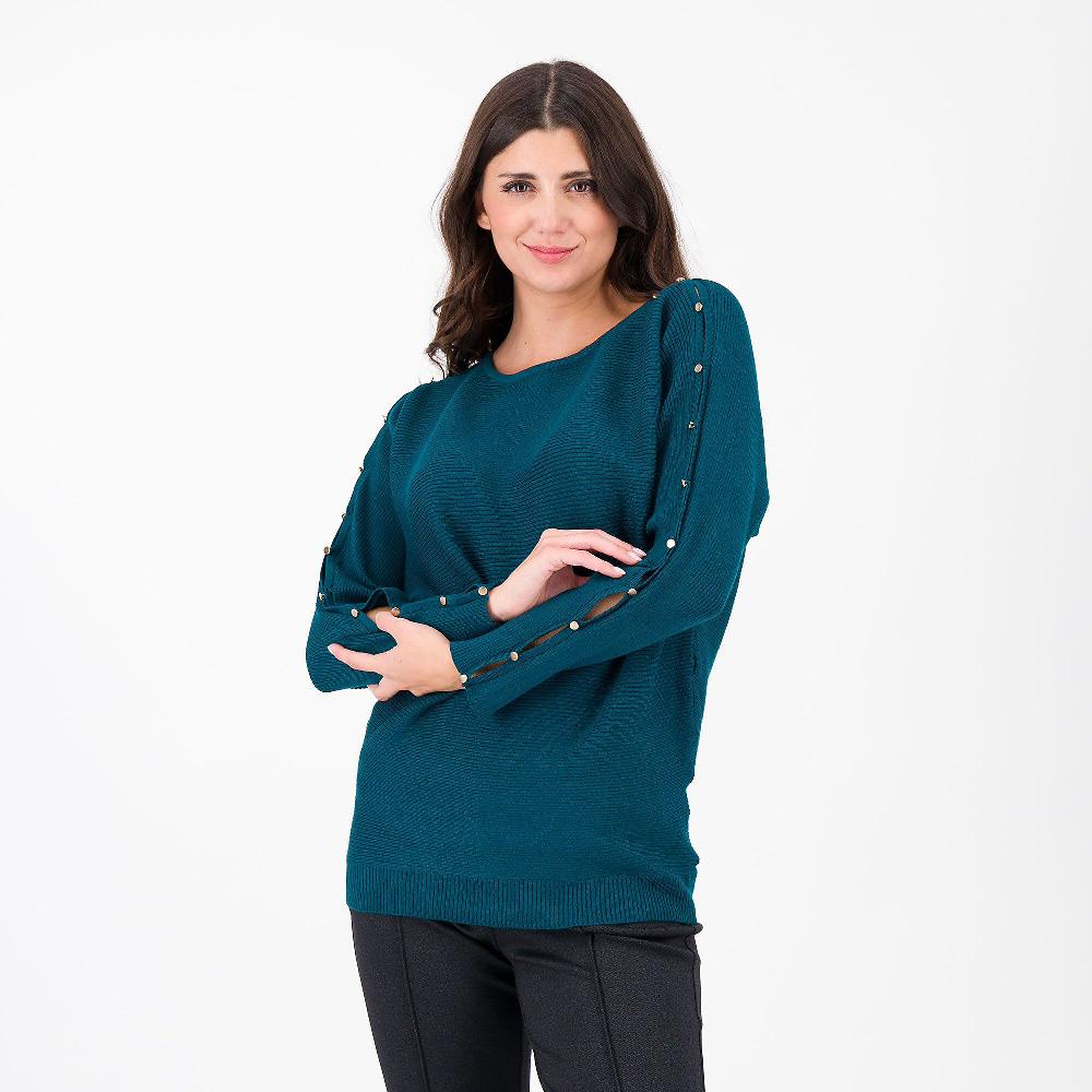 QVC Nina Leonard Maglia rasata con manica lunga a pipistrello