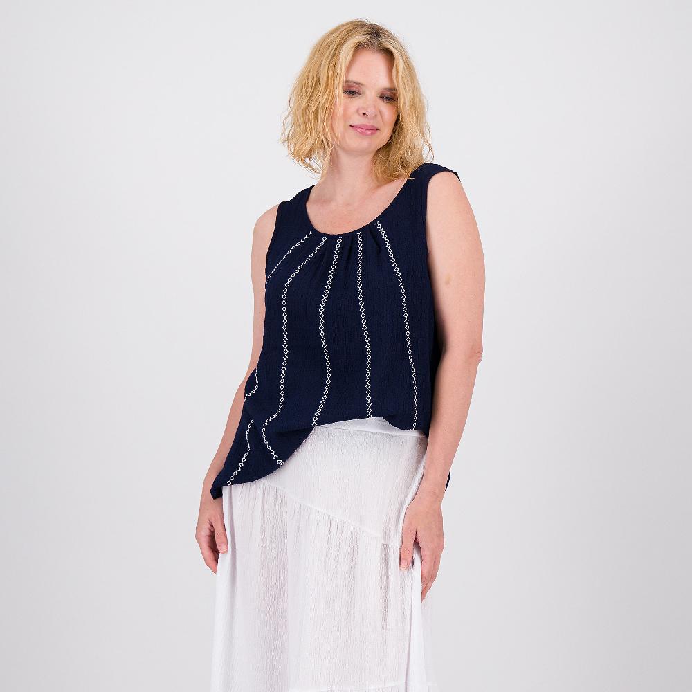 QVC Nina Leonard Maglia Smanicata In Punto Smock Con Ricami Davanti