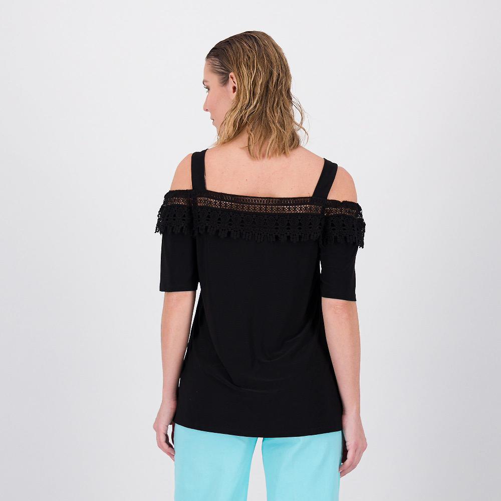 QVC Nina Leonard Maglia Spalle Nude Con Fascia In Pizzo E Maniche Al Gomito
