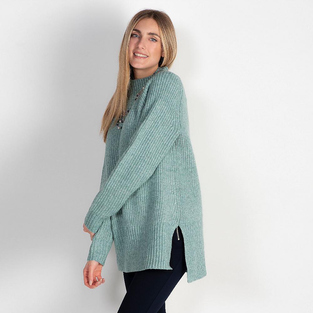 QVC Nina Leonard Maglione con collo a lupetto e spacchi