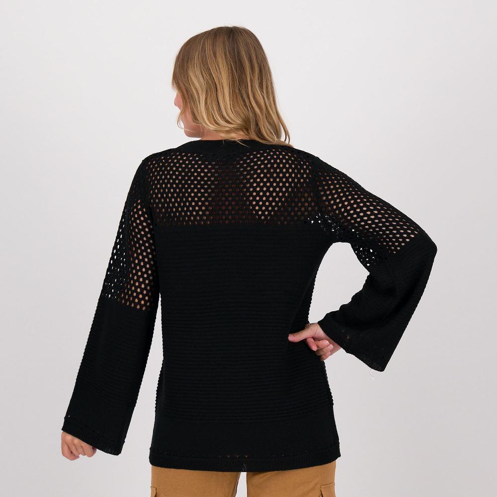 QVC Nina Leonard Maglione Girocollo Carré A Maglia Aperta E Maniche Al Polso